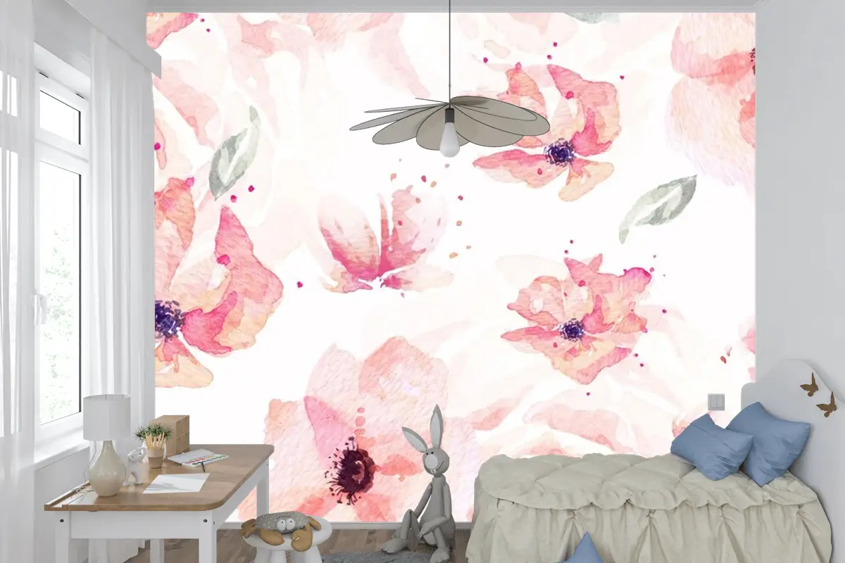 Gül Ve Portakal Çiçeklerinin Kusursuz Deseni Çocuk Odası Duvar Kağıdı Çizilmiş