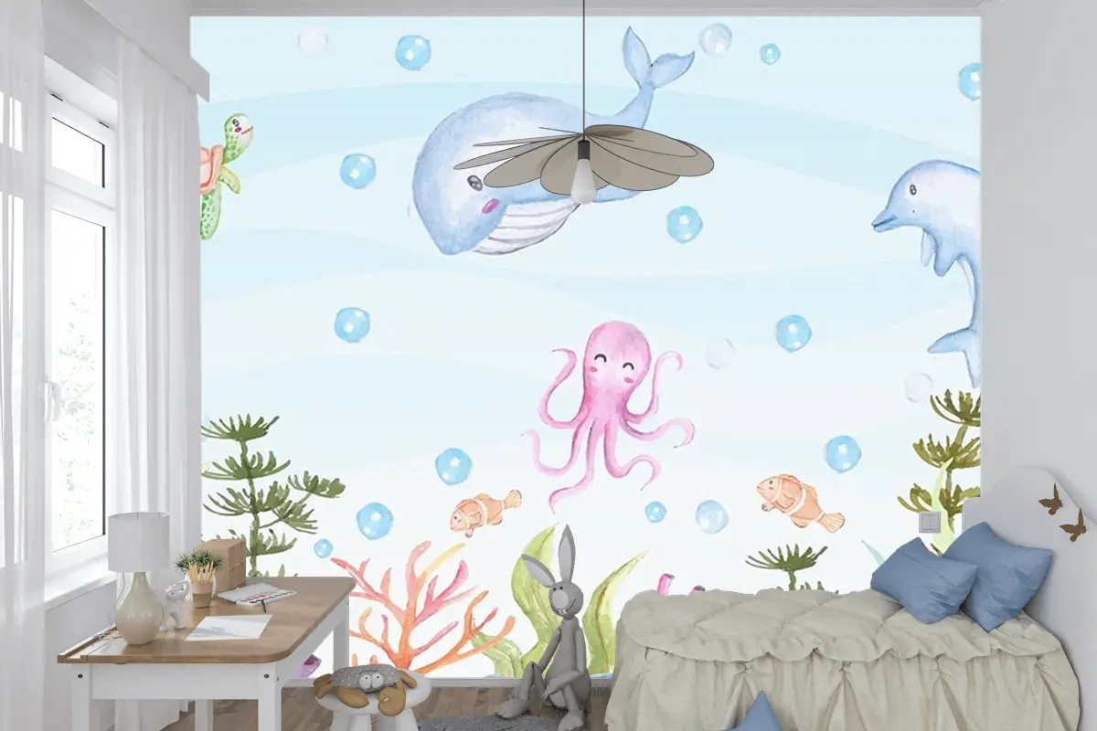 Sevimli Deniz Canlıları Balıklar Çocuk Odası Duvar Kağıdı