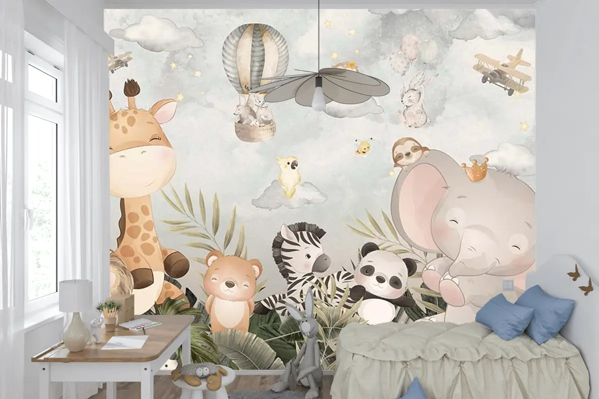 Sevimli Hayvanların Neşeli Dünyası Çocuk Odası Duvar Kağıdı