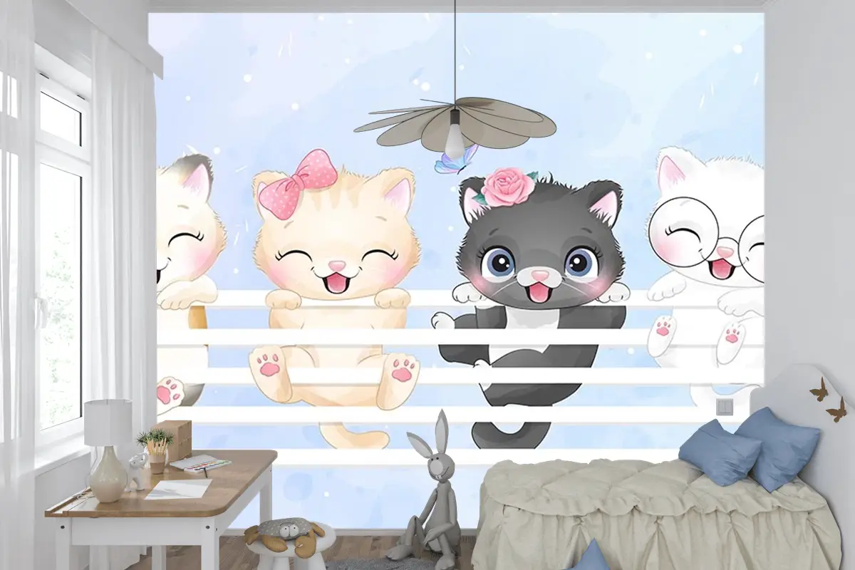 Sevimli Kedicikler Çocuk Odası Duvar Kağıdı