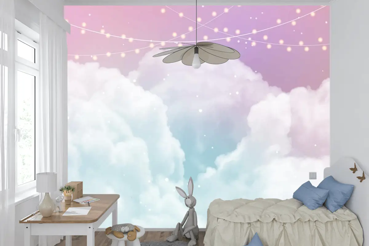 Şeker Pamuk Şeker Bulutlar Ve Yıldız Tasarım Çocuk Odası Duvar Kağıdı  Ile Gökyüzü Arka Plan