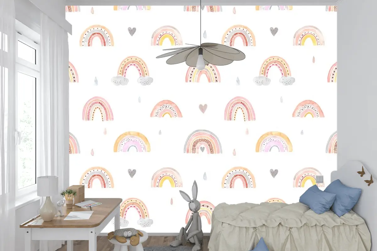 Soft Renk Gökkuşakları Çocuk Odası Duvar Kağıdı