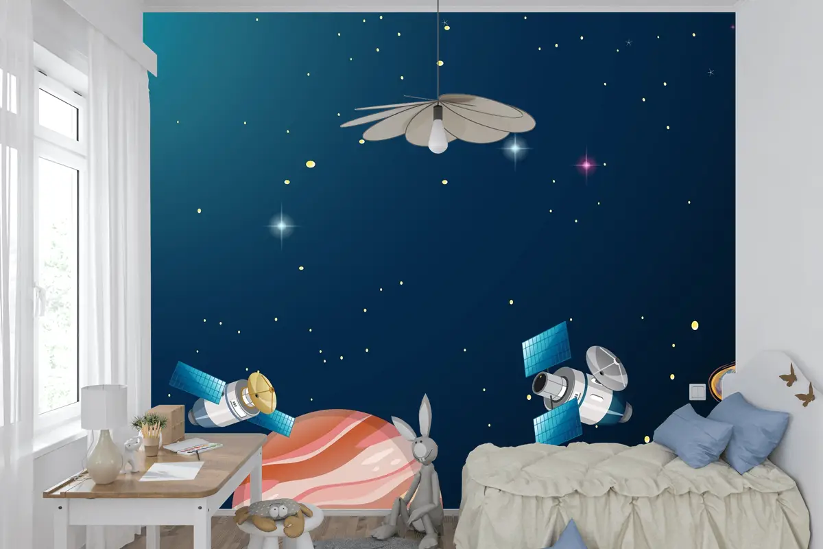 Güneş Sistemi Evren Sahne Çocuk Odası Duvar Kağıdı