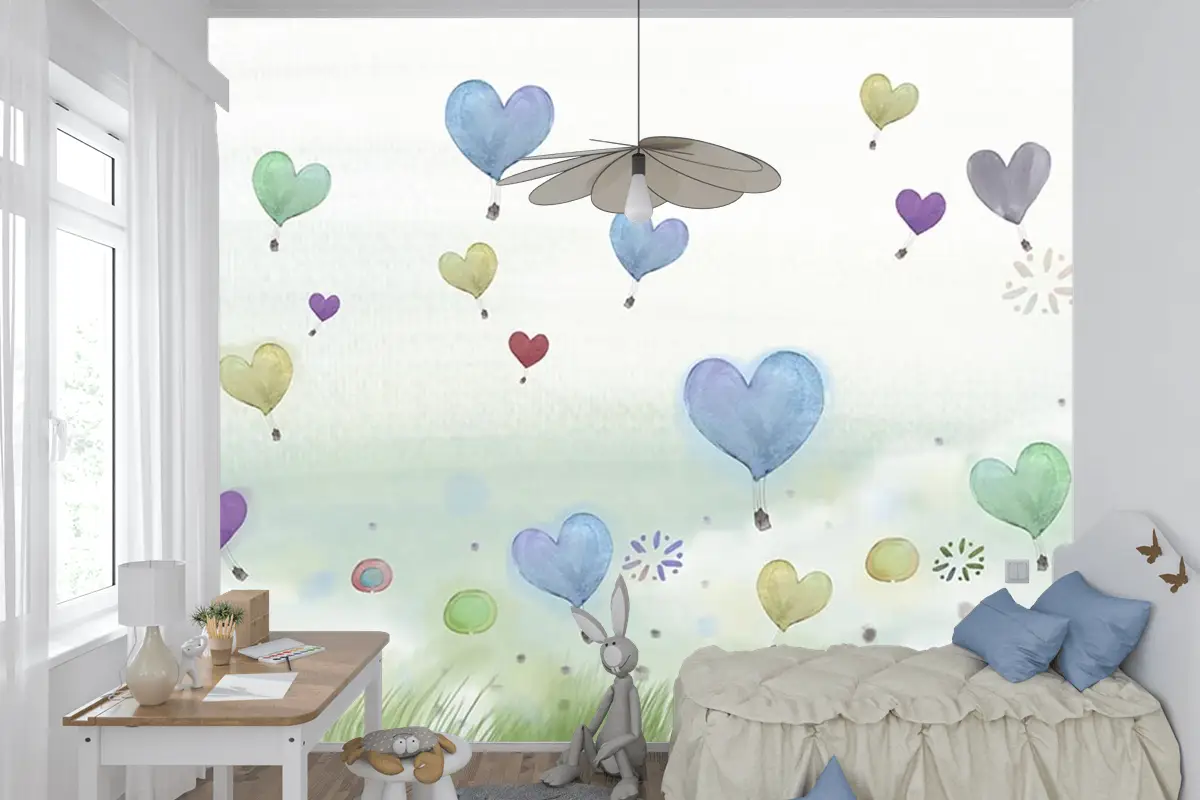 Sulu Boya Tarz Renkli Balonlar Çocuk Odası Duvar Kağıdı