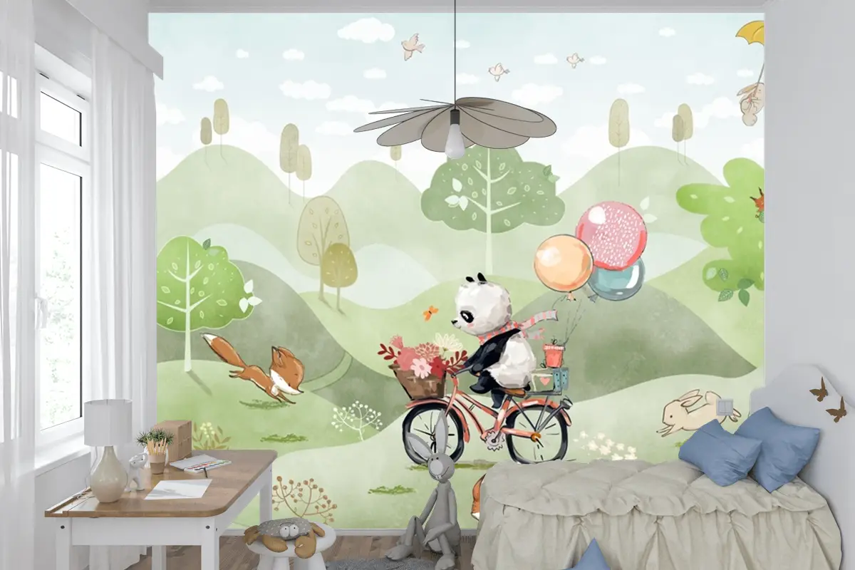Suluboya Panda Çocuk Odası Duvar Kağıdı