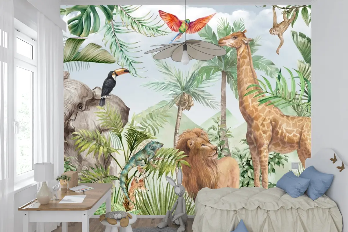 Suluboya Yaban Hayatı Afrika Hayvanları Çocuk Odası Duvar Kağıdı Suluboya Yaban Hayatı Afrika Hayvanları Çocuk Odası Duvar Kağıdı