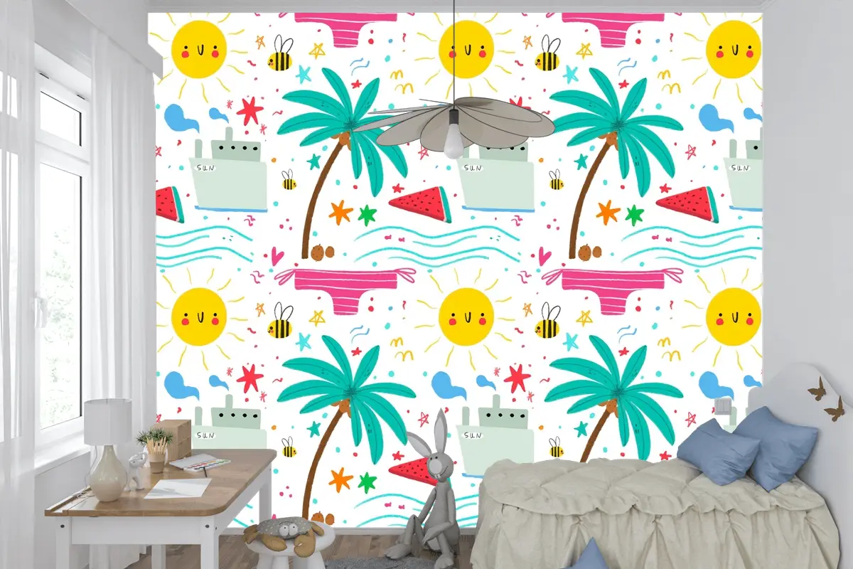 Yakınlaştırma Çocuk Odası Duvar Kağıdı Duvar İçin Yaz Deseni