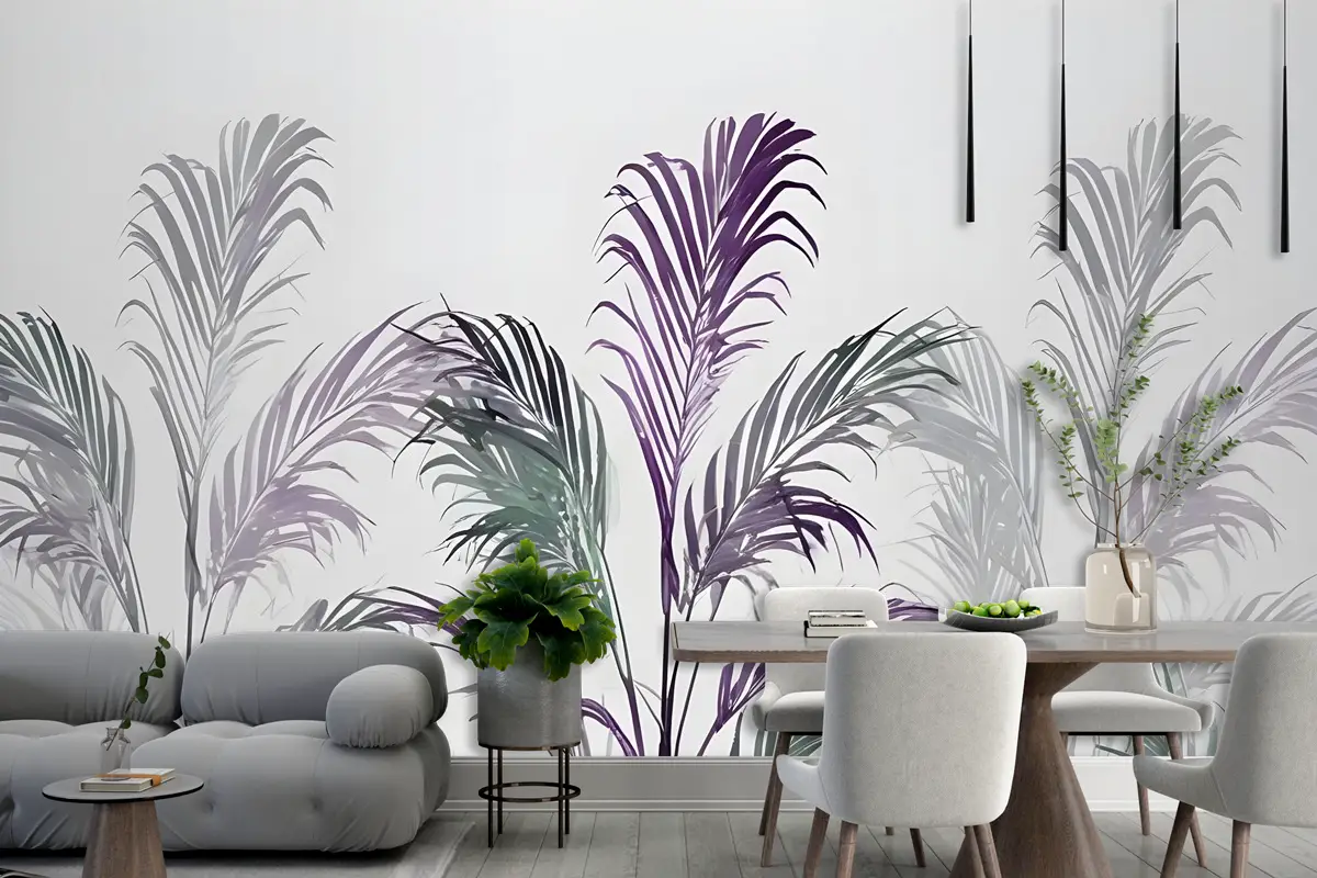 Tropikal Taze Mor Yeşil Palmiye Yaprakları Duvar Kağıdı