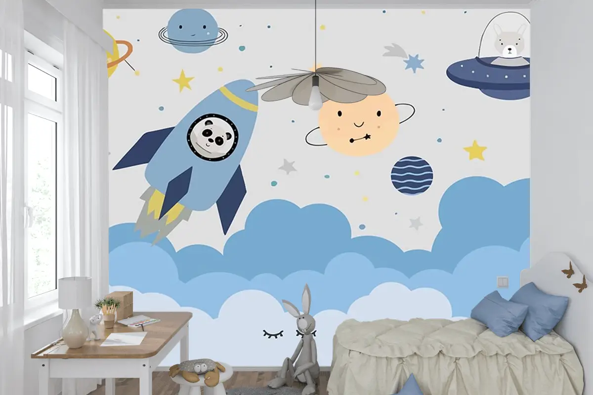 Uzay Gemisi Çocuk Odası Çocuk Odası Duvar Kağıdı