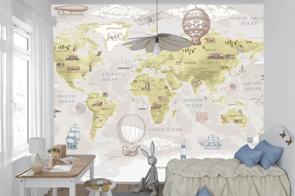 Vintage Sıcak Hava Balonları Ve Uçaklar Çocuk Odası Duvar Kağıdı Vintage Sıcak Hava Balonları Ve Uçaklar Çocuk Odası Duvar Kağıdı