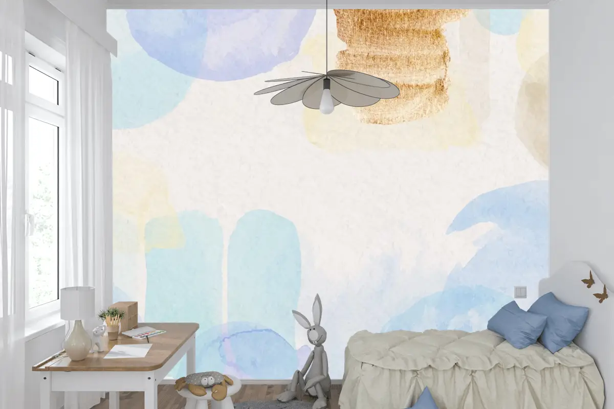 Boyalı Lekeli Suluboya Soyut Arka Plan Çocuk Odası Duvar Kağıdı