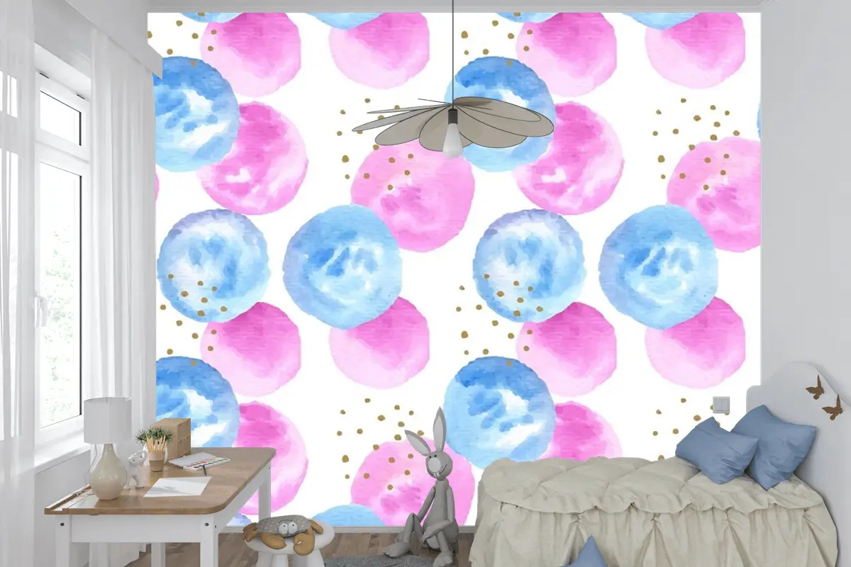 Suluboya Soyut Dairesel Noktalar Dikişsiz Desen Çocuk Odası Duvar Kağıdı