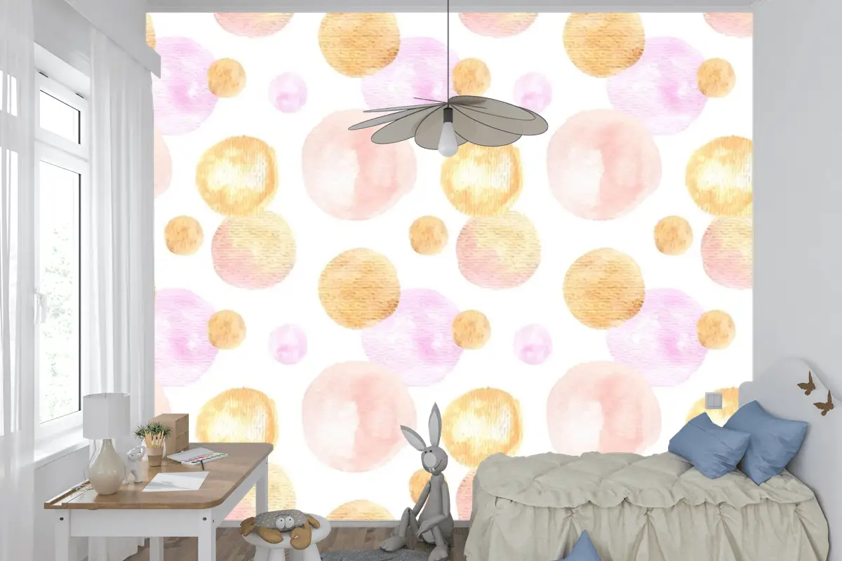 Suluboya Soyut Dairesel Noktalar Dikişsiz Desen Çocuk Odası Duvar Kağıdı