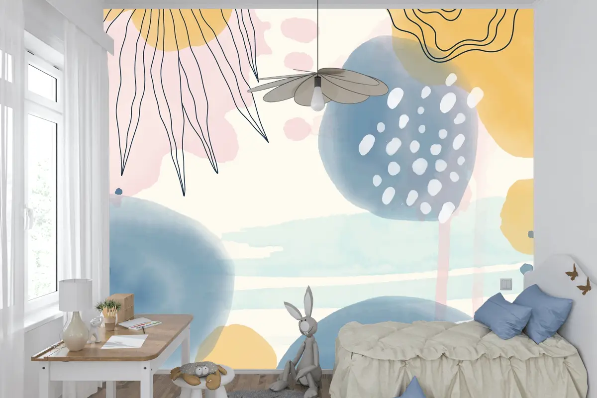 Suluboya Soyut Doodle Arka Plan Çocuk Odası Duvar Kağıdı 
