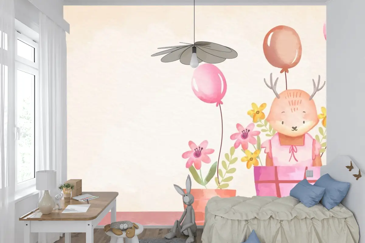 Suluboya Bebek Arka Plan Çocuk Odası Duvar Kağıdı