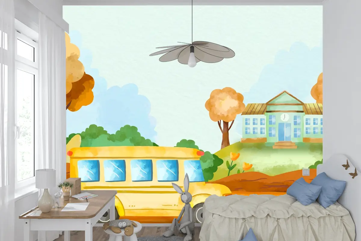 Okula Dönüş Sezonu Çocuk Odası Duvar Kağıdı  Için Suluboya Arka Plan