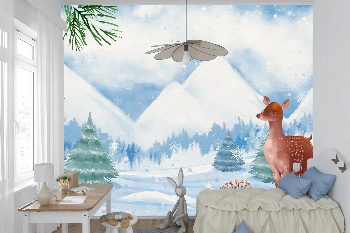 Kış Sezonu Kutlaması Çocuk Odası Duvar Kağıdı  Için Suluboya Arka Plan