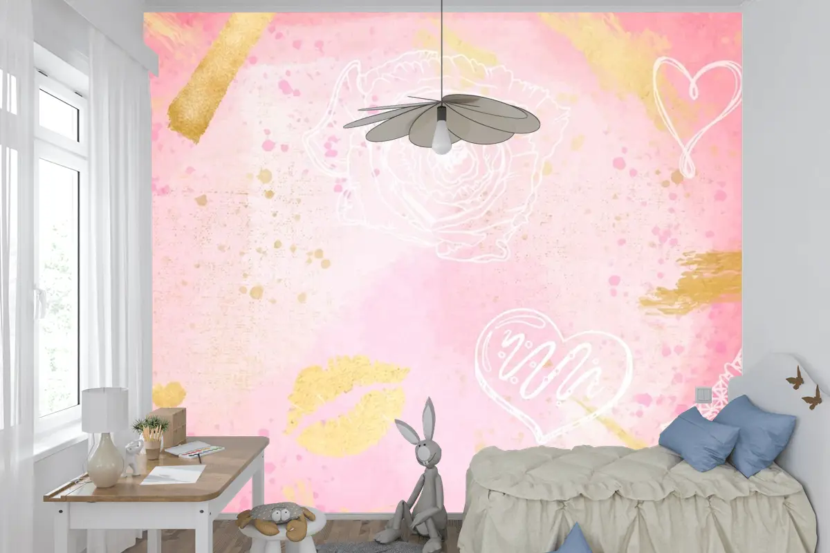 Elle Çizilmiş Öğeler Çocuk Odası Duvar Kağıdı  Ile Suluboya Arka Plan