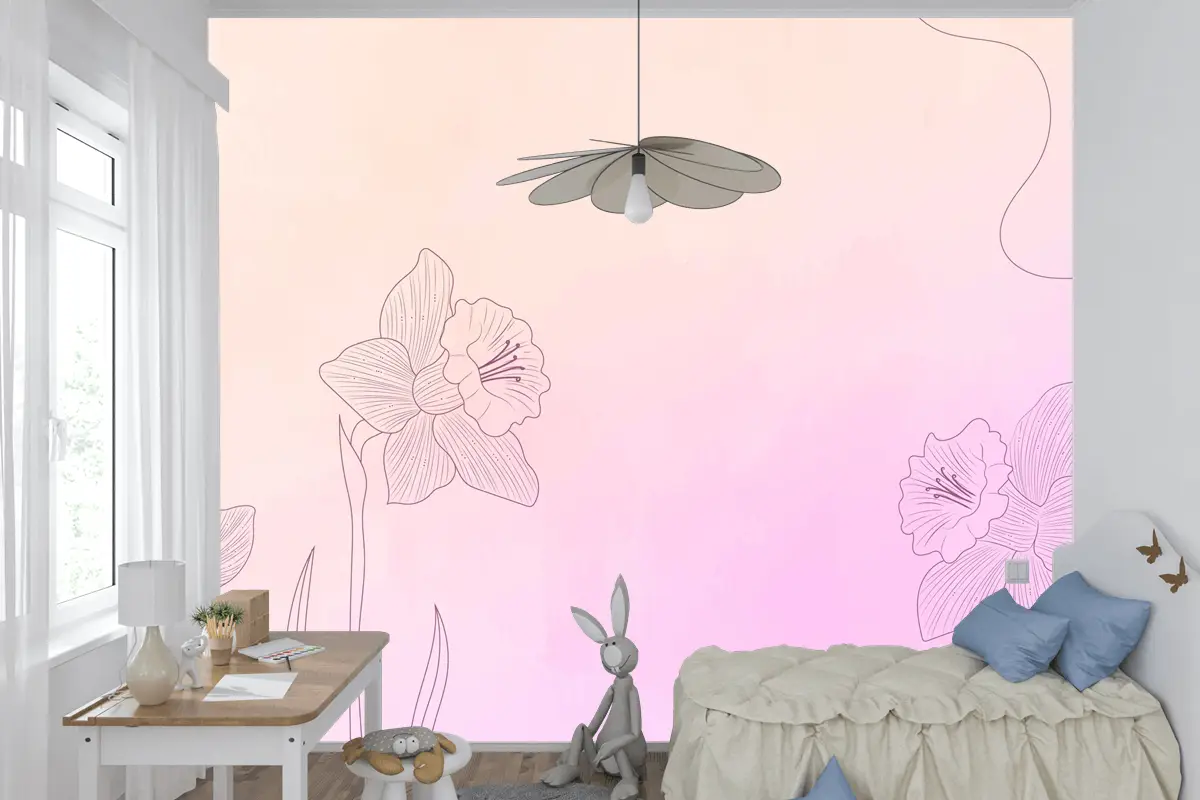 Elle Çizilmiş Öğelerle Suluboya Arka Plan Çocuk Odası Duvar Kağıdı