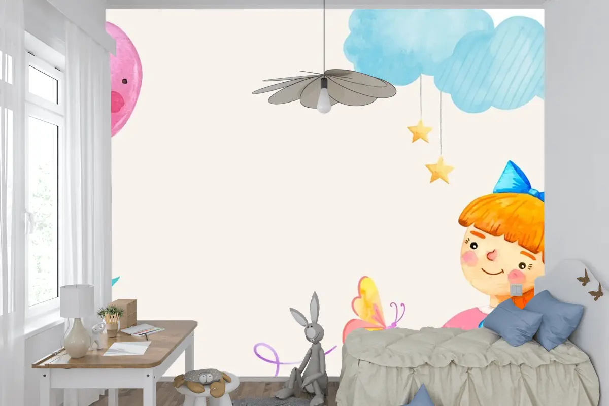 İspanyolca Arka Plan Çocuk Odası Duvar Kağıdı Duvarında Suluboya Çocuk Bayramı