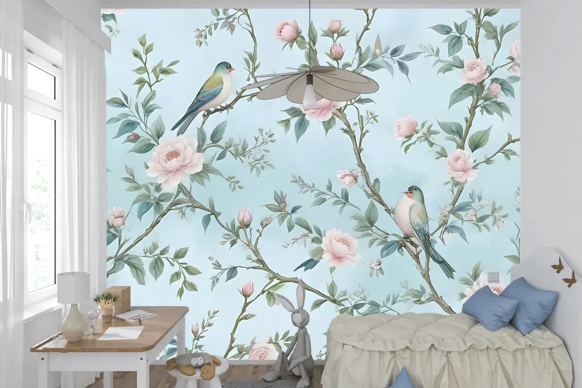 Suluboya Çin Sanatı Çiçek Şakayık Çiçeği Çocuk Odası Duvar Kağıdı