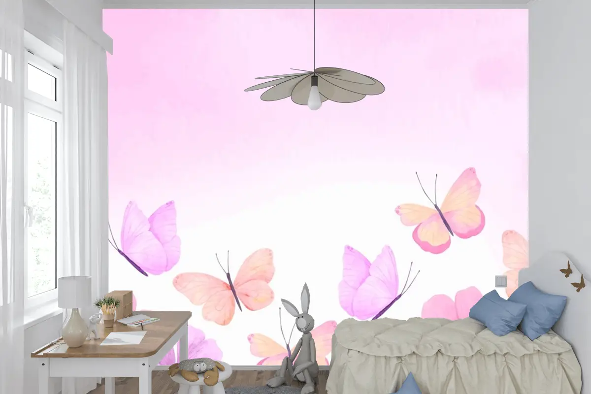 Suluboya Renkli Kelebek Arka Plan Çocuklar Çocuk Odası Duvar Kağıdı Duvar