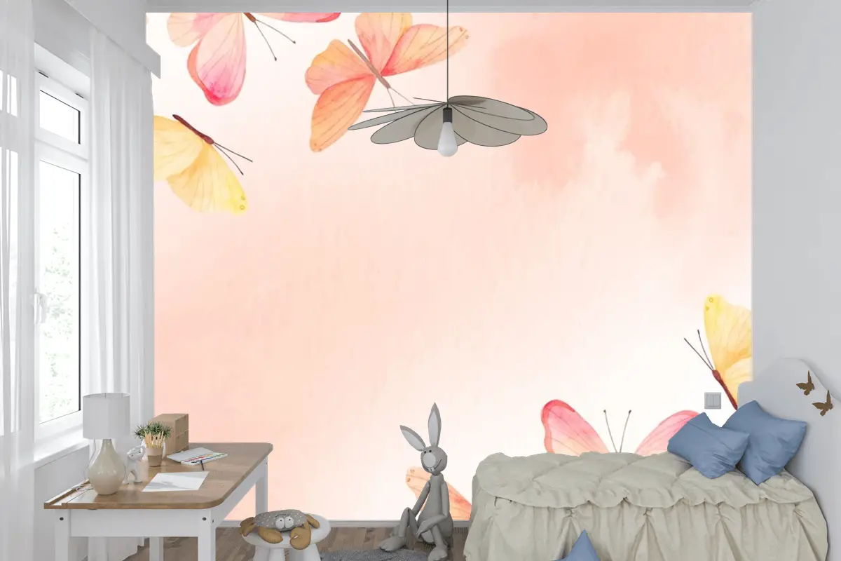 Suluboya Renkli Kelebek Arka Plan Çocuk Çocuk Odası Duvar Kağıdı Duvar