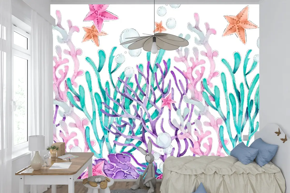 Suluboya Renkli Mercan Arka Plan Çocuk Odası Duvar Kağıdı 