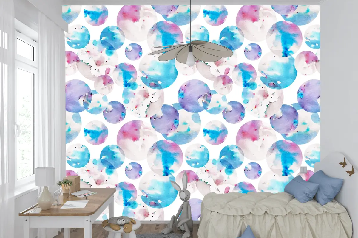 Suluboya Noktalı Desen Çocuk Odası Duvar Kağıdı 