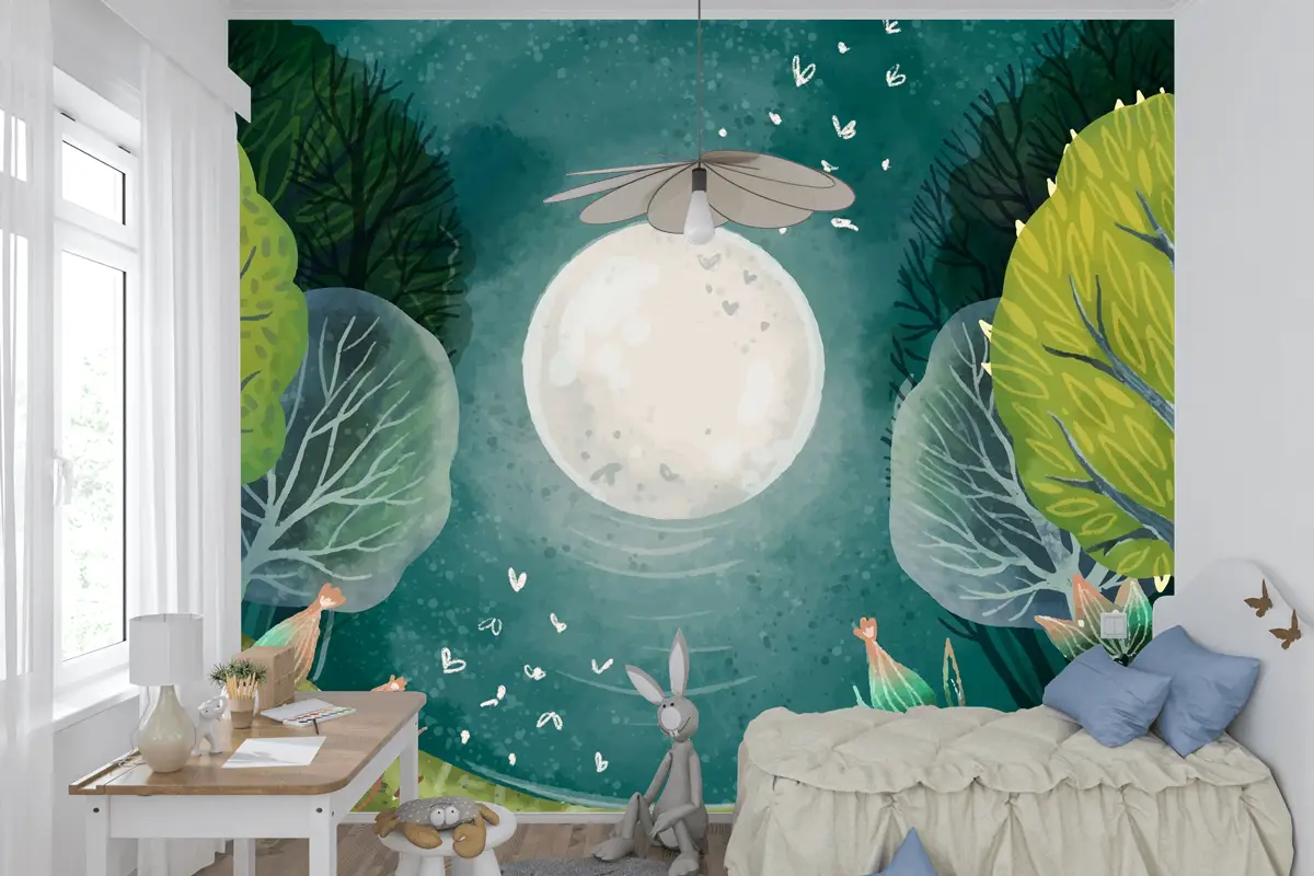 Suluboya Büyülü Orman Çocuk Odası Duvar Kağıdı 