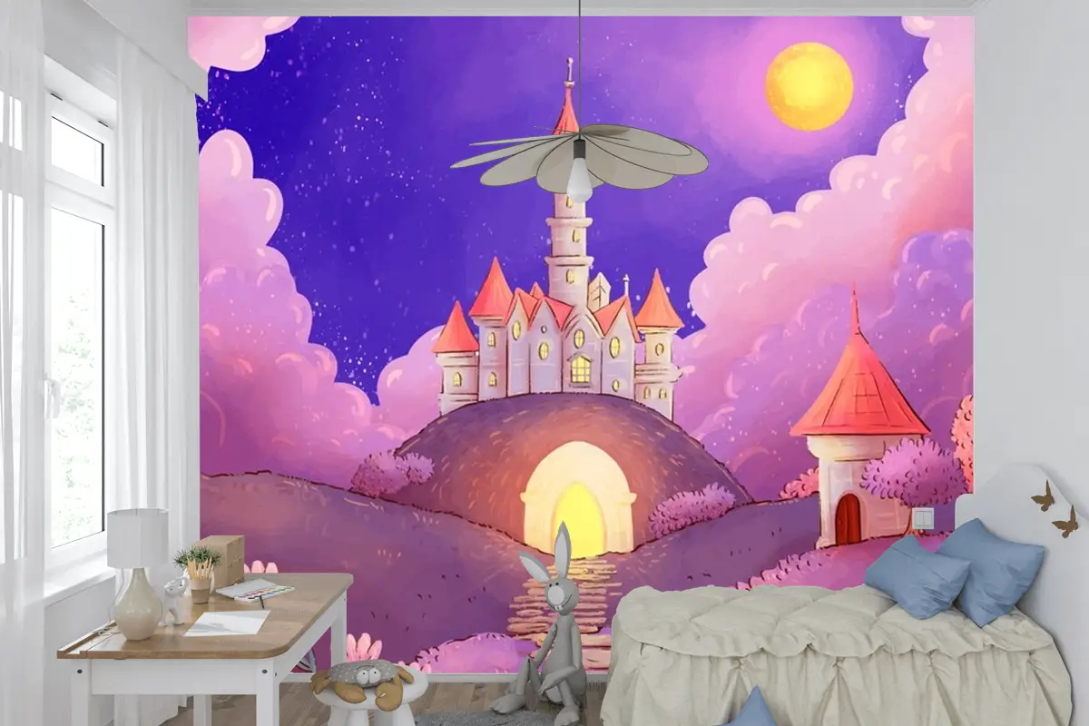 Suluboya Peri Masalı Arka Plan Çocuk Odası Duvar Kağıdı 