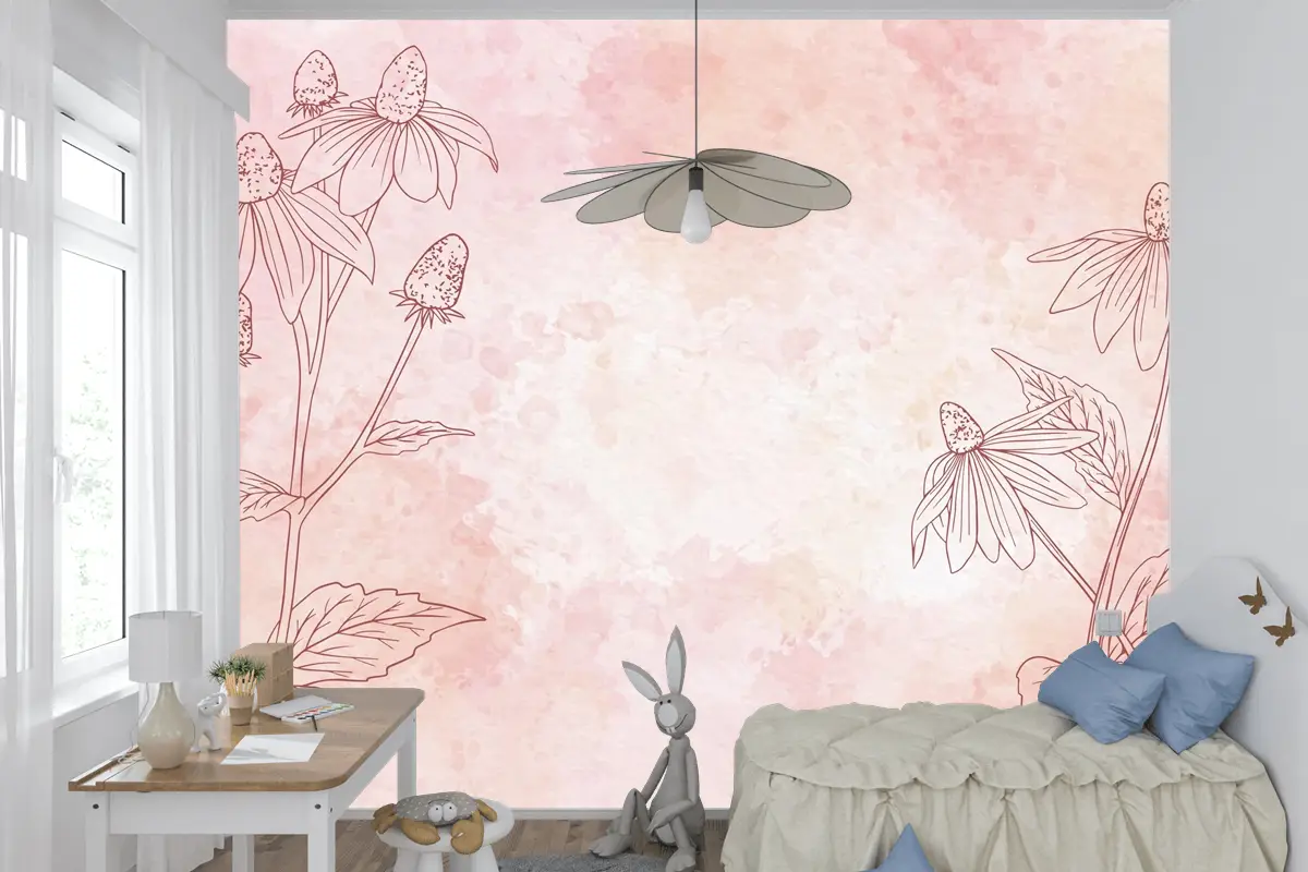 Tek Renkli Çocuk Odası Duvar Kağıdı Nde Suluboya Çiçek Arkaplan