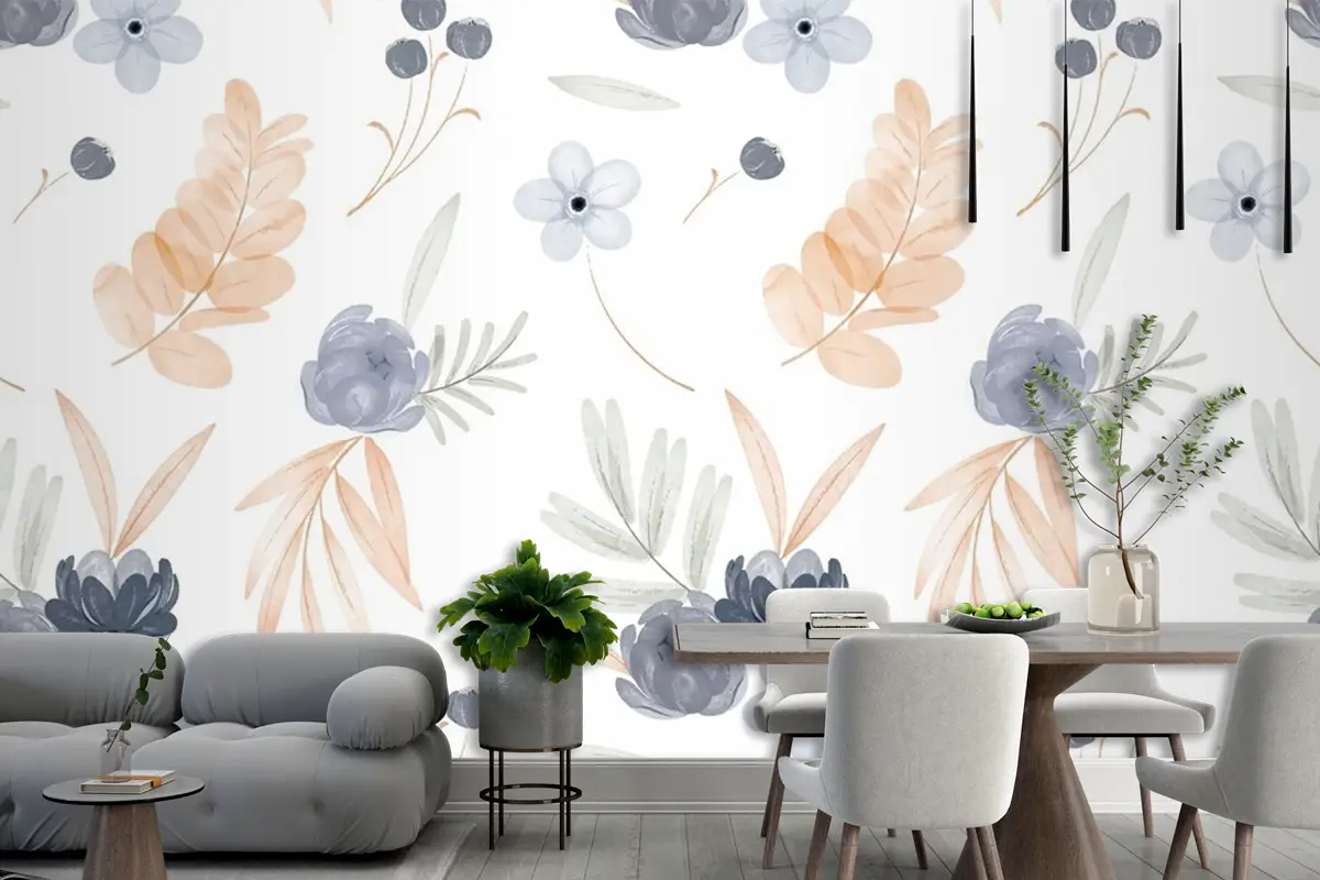 Suluboya Çiçek Desenli Duvar Kağıdı 