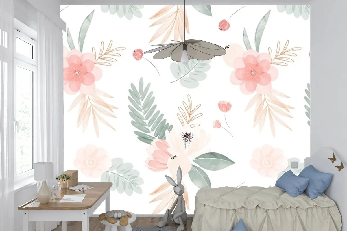 Suluboya Çiçek Çizim Arka Plan Çocuk Odası Duvar Kağıdı