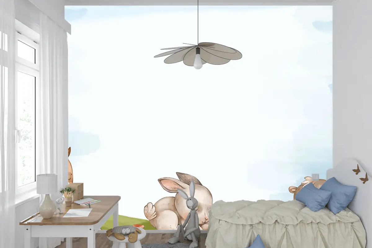 Suluboya Orman Hayvanları Arka Plan Çocuk Odası Duvar Kağıdı 