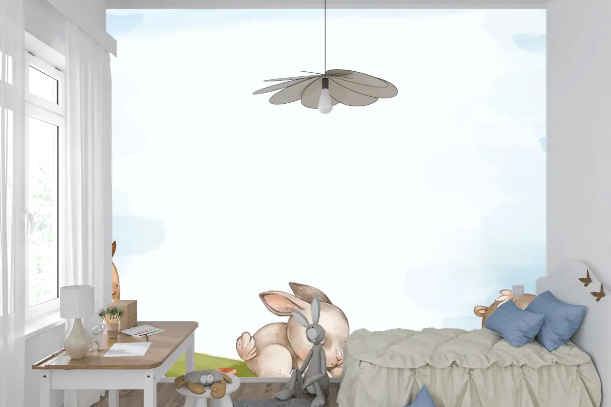 Suluboya Orman Hayvanları Arka Plan Çocuk Odası Duvar Kağıdı 