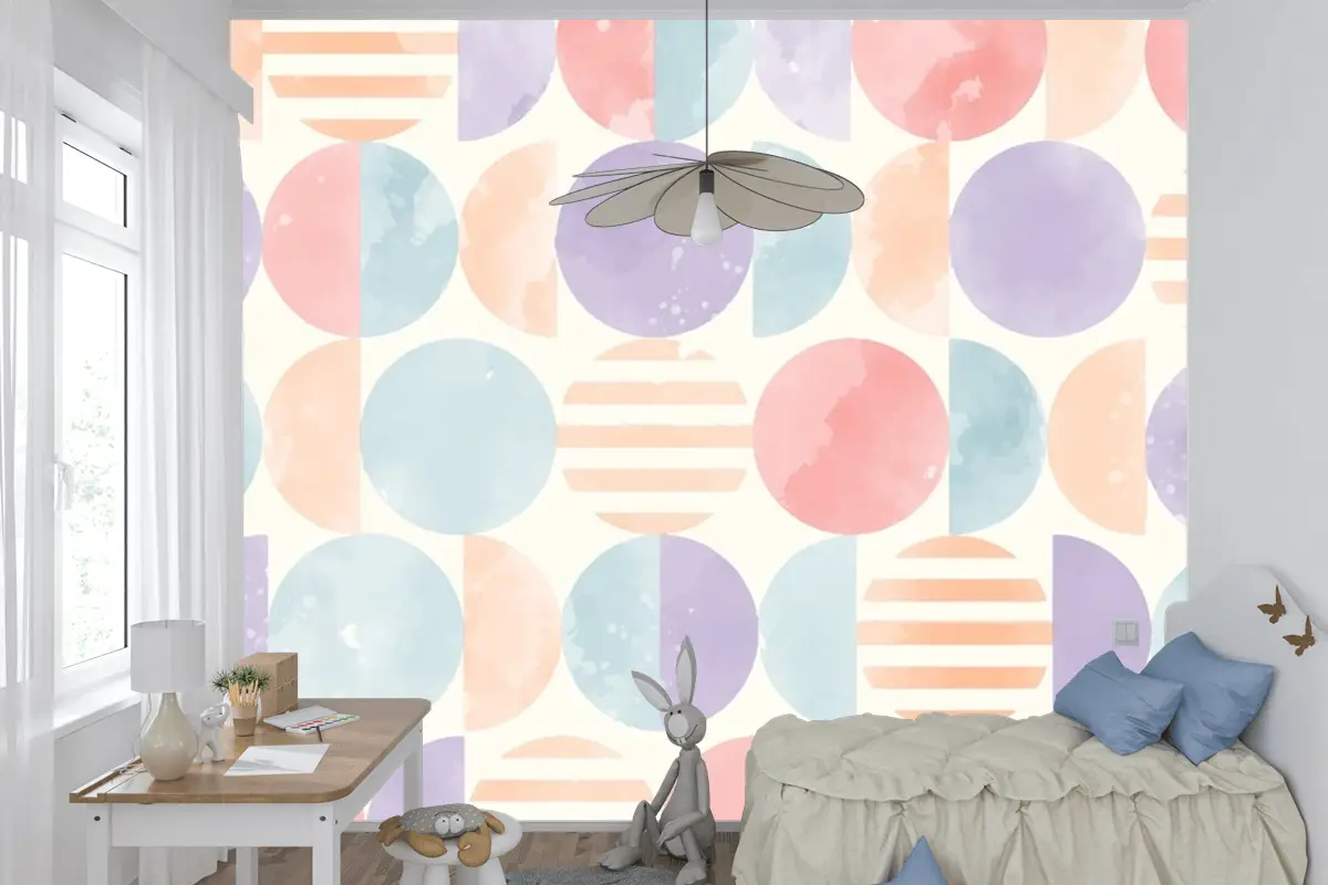 Suluboya Geometrik Arka Plan Çocuk Odası Duvar Kağıdı