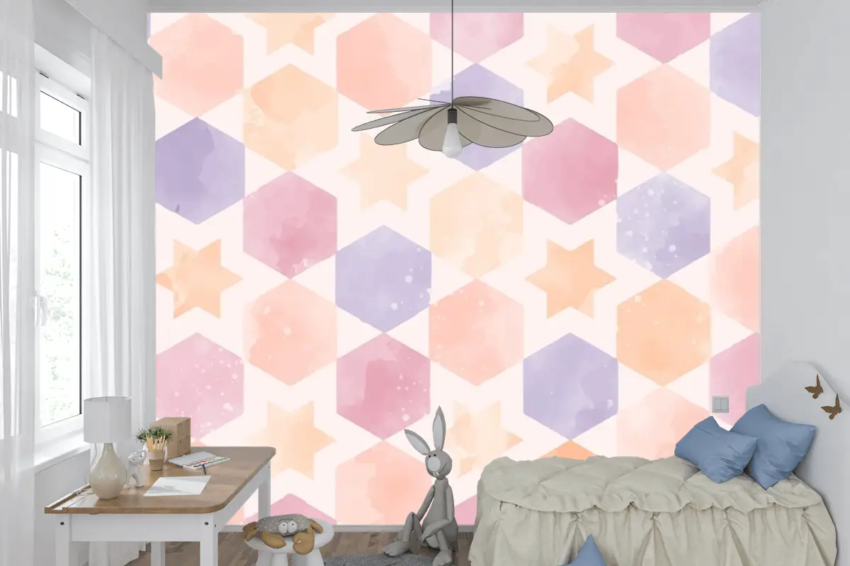Suluboya Geometrik Arka Plan Çocuklar Çocuk Odası Duvar Kağıdı