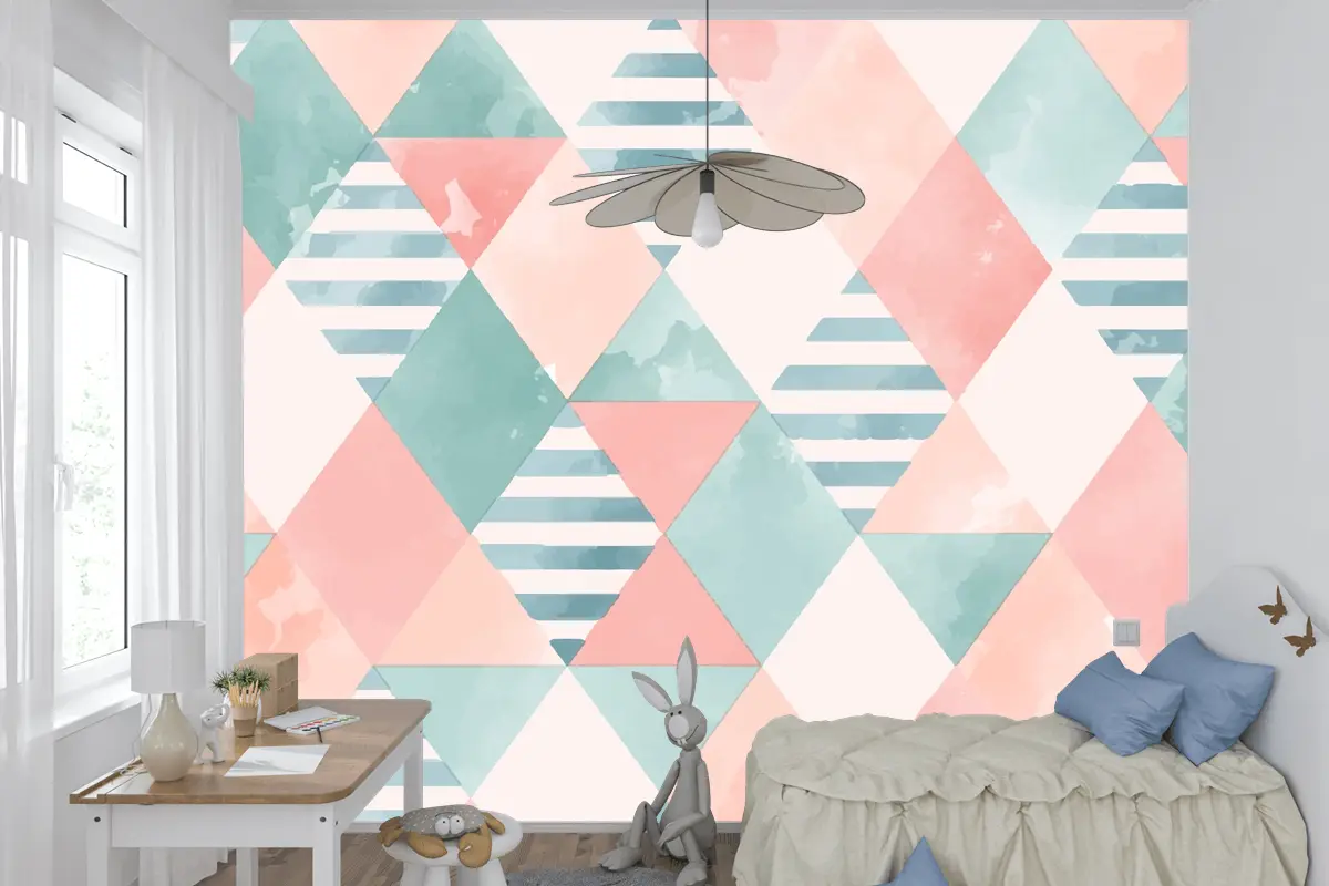 Suluboya Geometrik Çocuk Odası Duvar Kağıdı