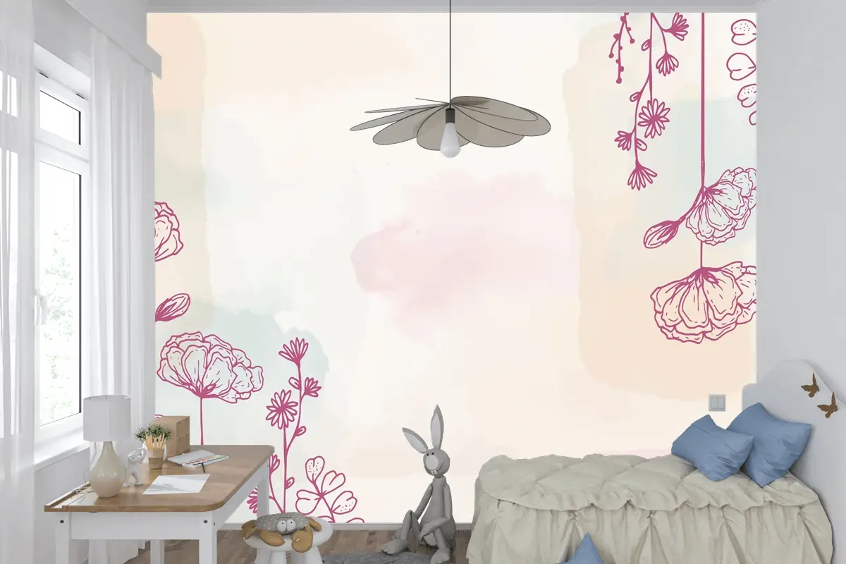 Suluboya Elle Çizilmiş Arka Plan Çocuk Odası Duvar Kağıdı