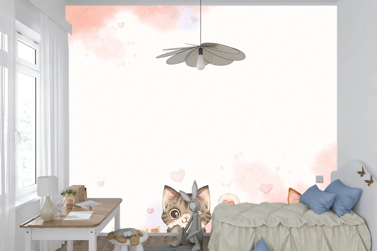 Suluboya Uluslararası Kedi Günü Çocuk Odası Duvar Kağıdı 