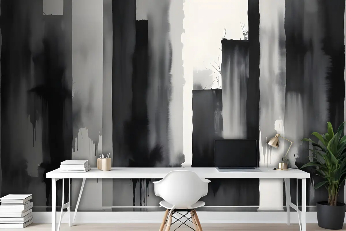 Suluboya Resim Siyah Beyaz Mimari Duvar Kağıdı 