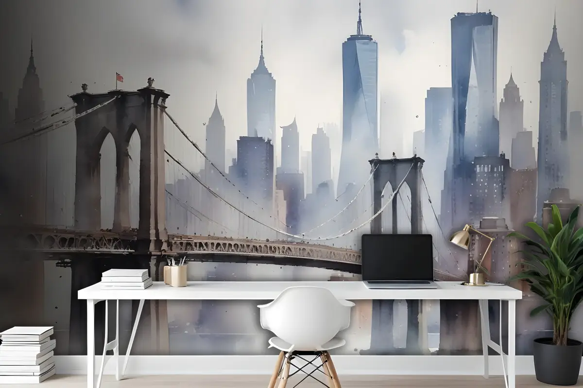 Suluboya Resim New York Şehri Manzara Duvar Kağıdı 