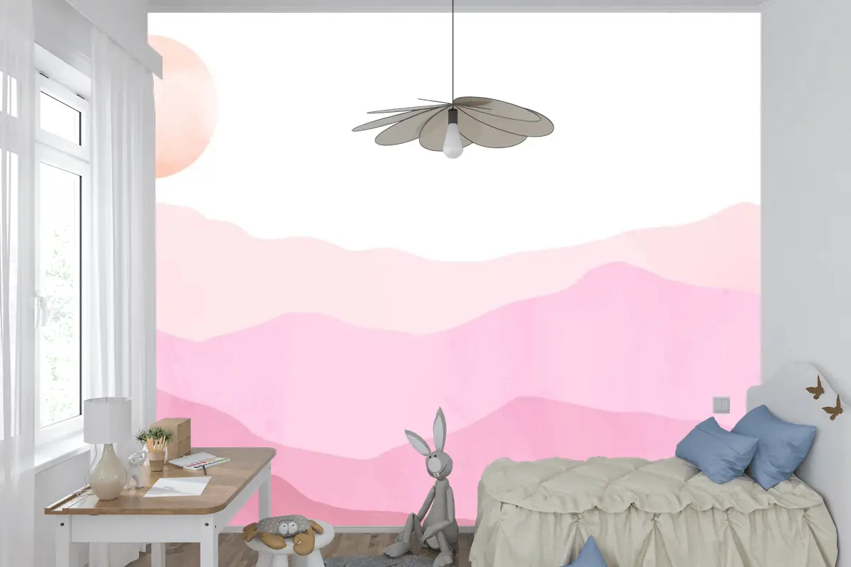 Suluboya Pastel Dağlar Arka Plan Çocuk Odası Duvar Kağıdı 