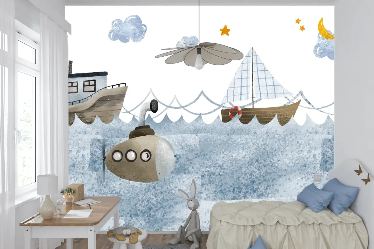 Suluboya Deniz Manzarası Çocuk Odası Duvar Kağıdı 