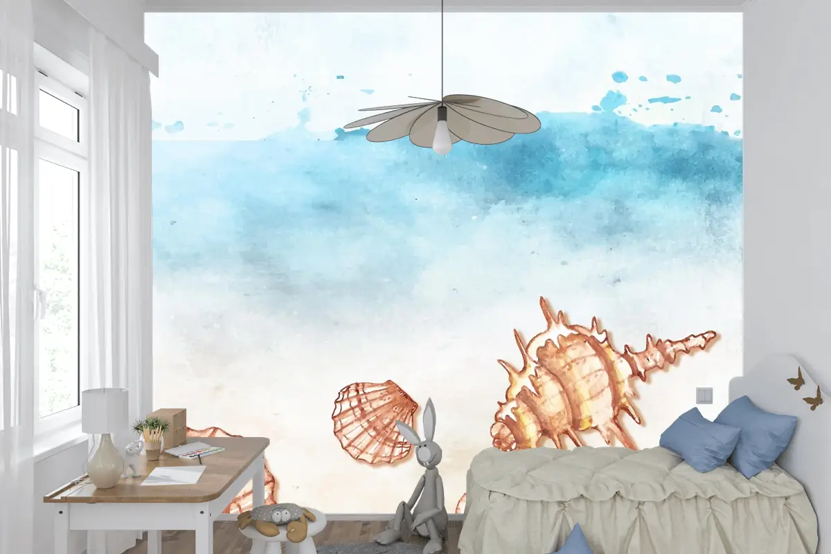 Kabuklu Suluboya Yaz Arkaplanı Çocuk Odası Duvar Kağıdı