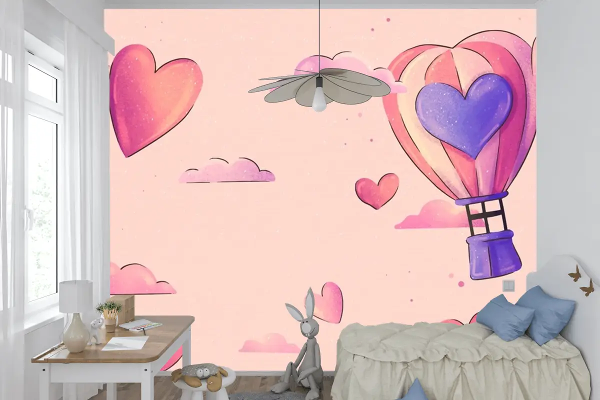 Suluboya Sevgililer Günü Arka Plan Çocuk Odası Duvar Kağıdı