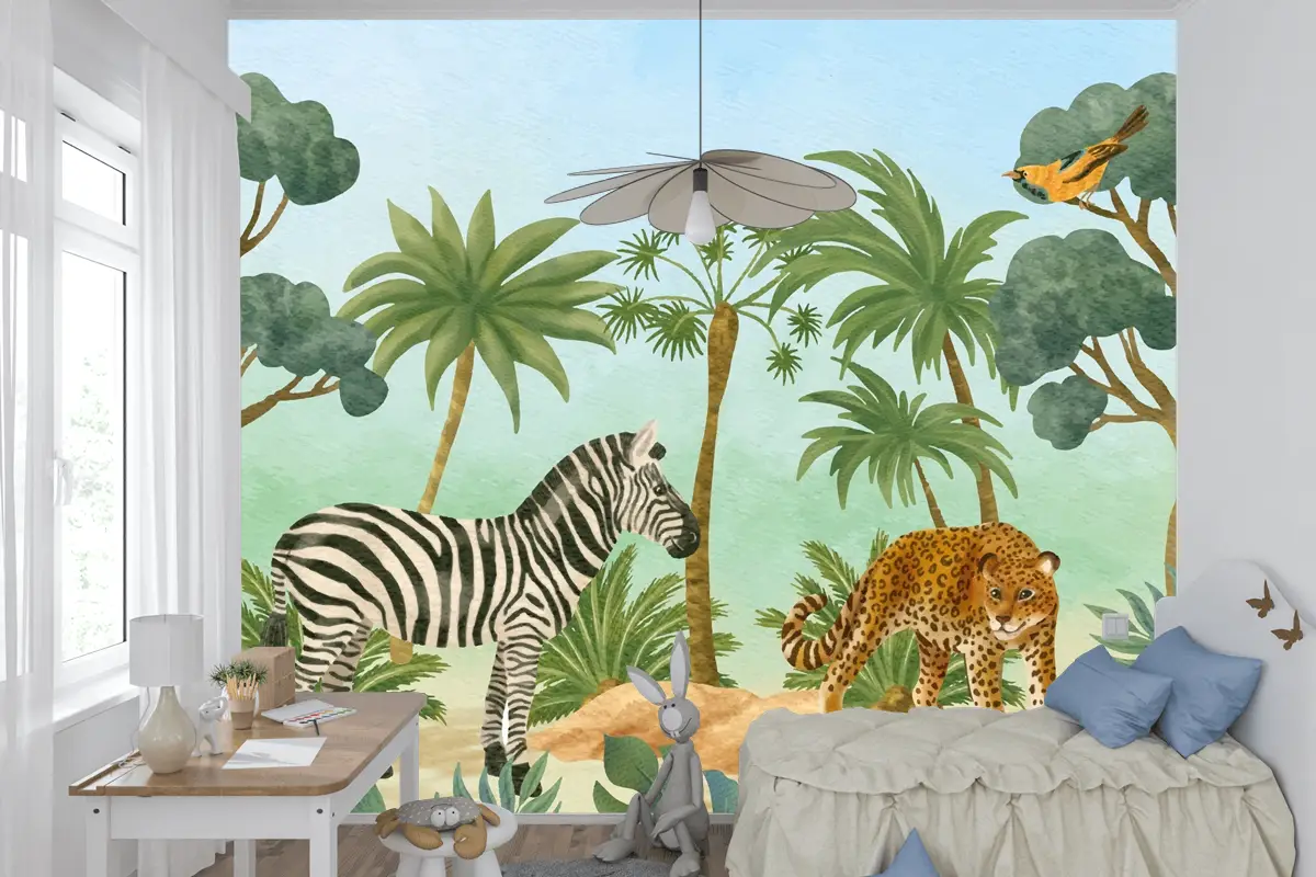 Suluboya Yaban Hayatı Arka Plan Çocuk Çocuk Odası Duvar Kağıdı 