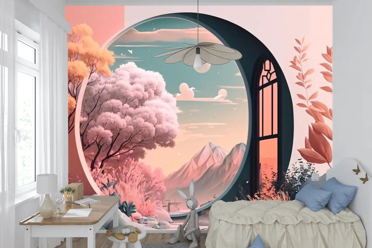 Manzara Manzaralı Pencere Çocuk Odası Duvar Kağıdı 