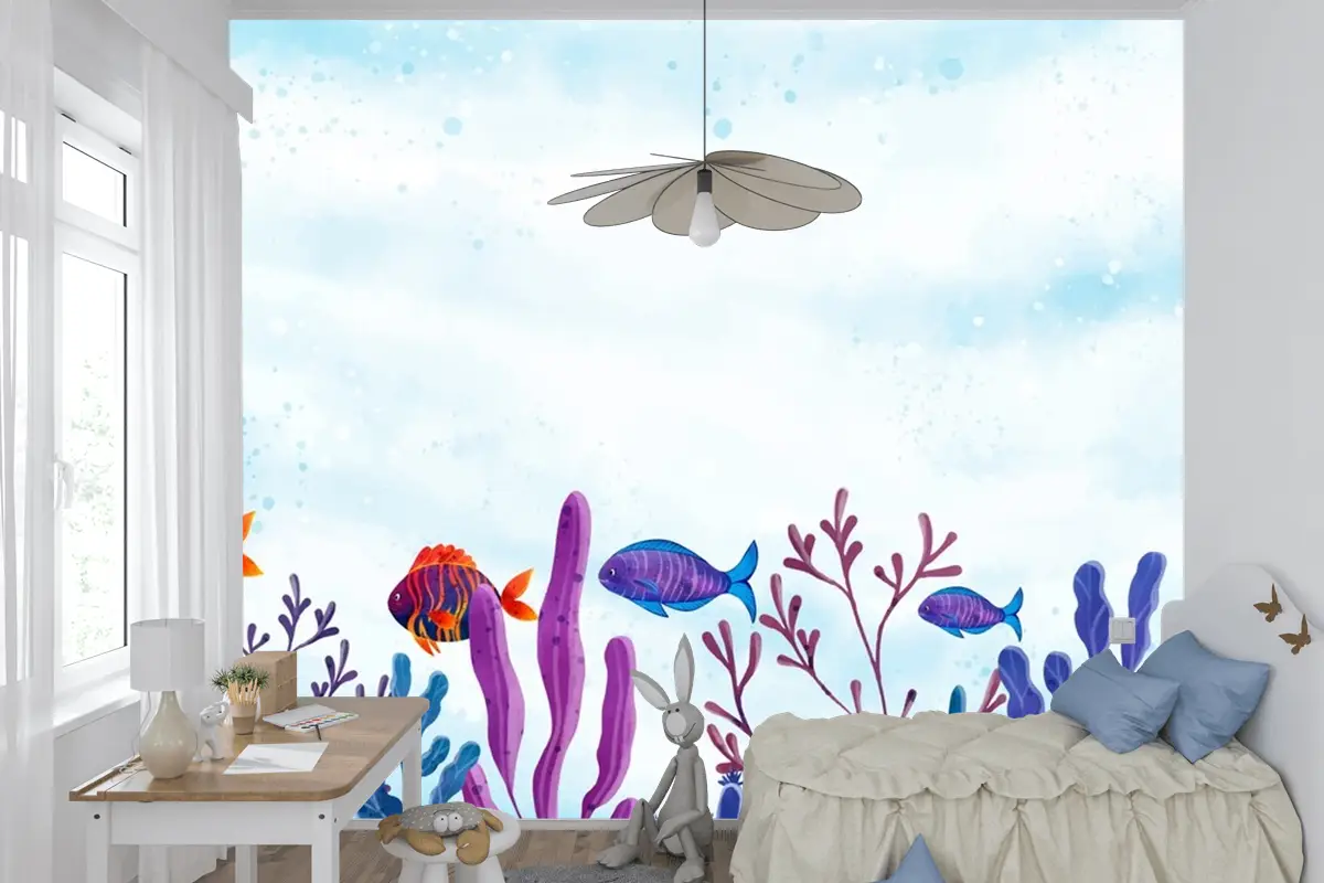 Dünya Okyanuslar Günü Suluboya Arka Plan Çocuk Odası Duvar Kağıdı